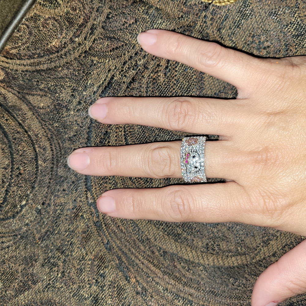 Hello Kitty Diamonique Sterling Silver Ring Blooming Flowers Eternity Band - Picture 8 of 13